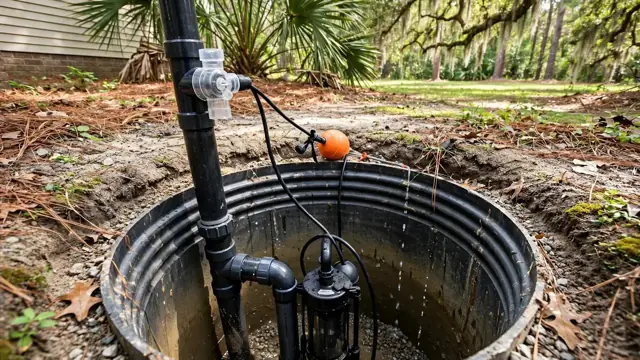 Sump pit with a submersible pump and float switch